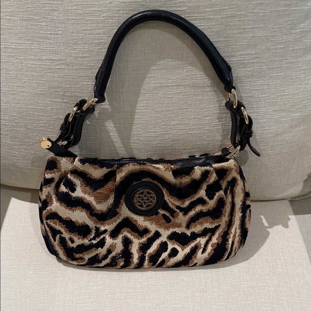 ANTONIO MELANI Animal-Print Shoulder Bag in Black and Brown